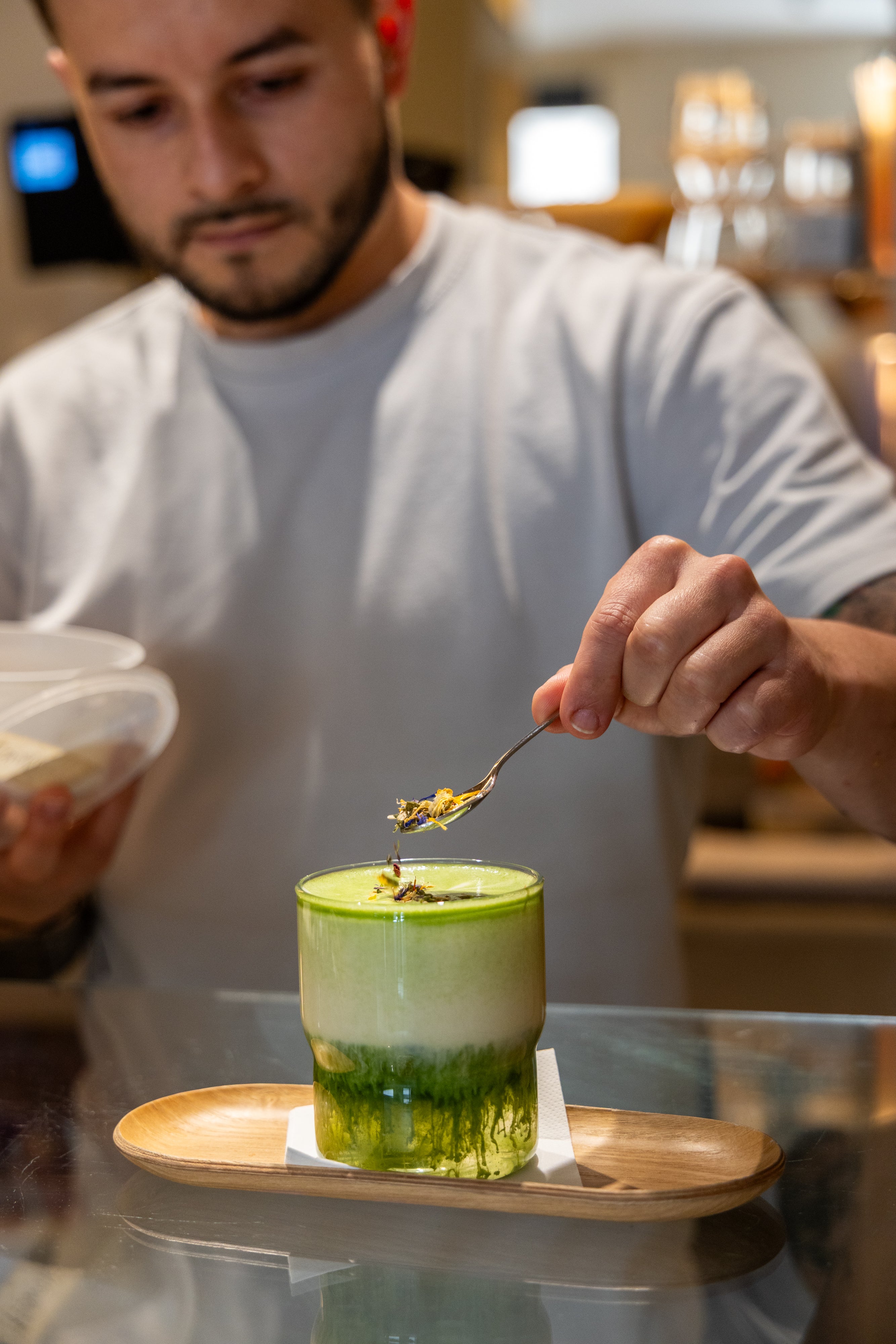 A Special Ceremonial Matcha Colada Drink With Pineapple